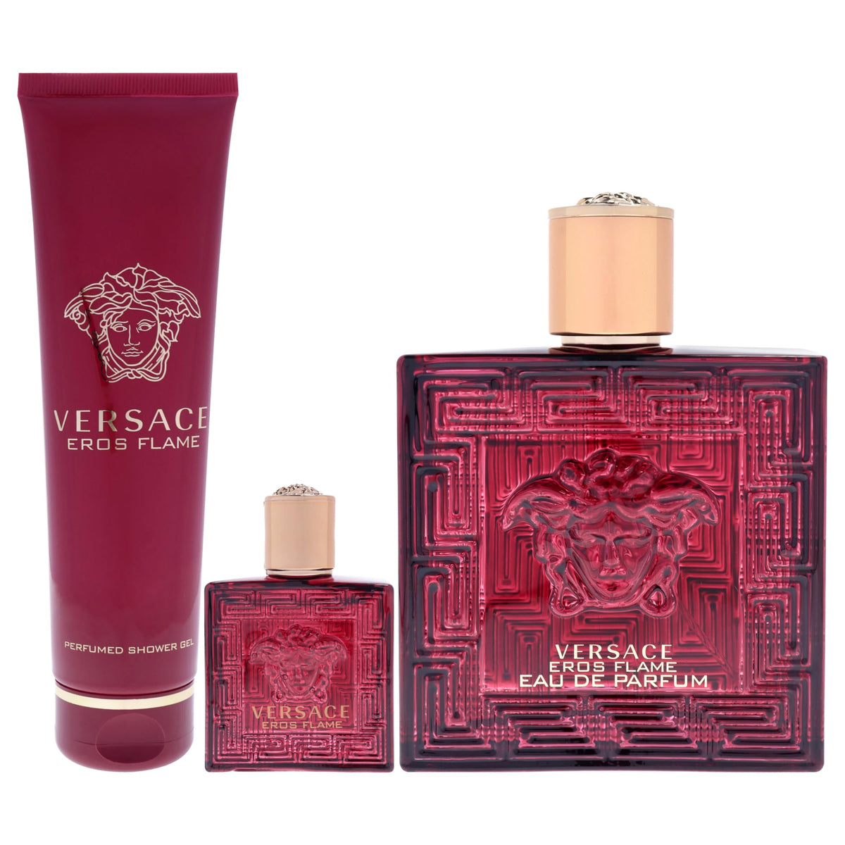 Versace Eros Flame mini EDP highlights portable fragrance option.