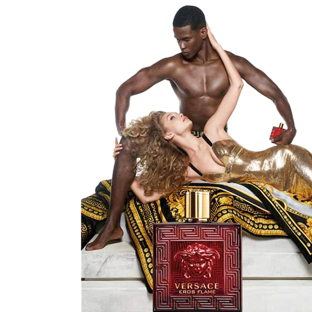 Versace Eros Flame packaging detail, premium presentation for gifting.