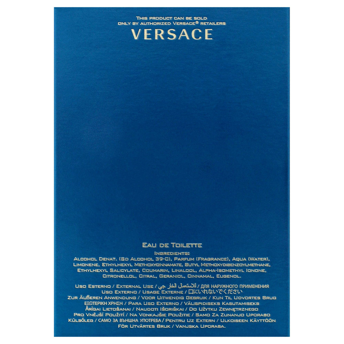 Versace Eros logo emblem on label reinforces luxury branding.