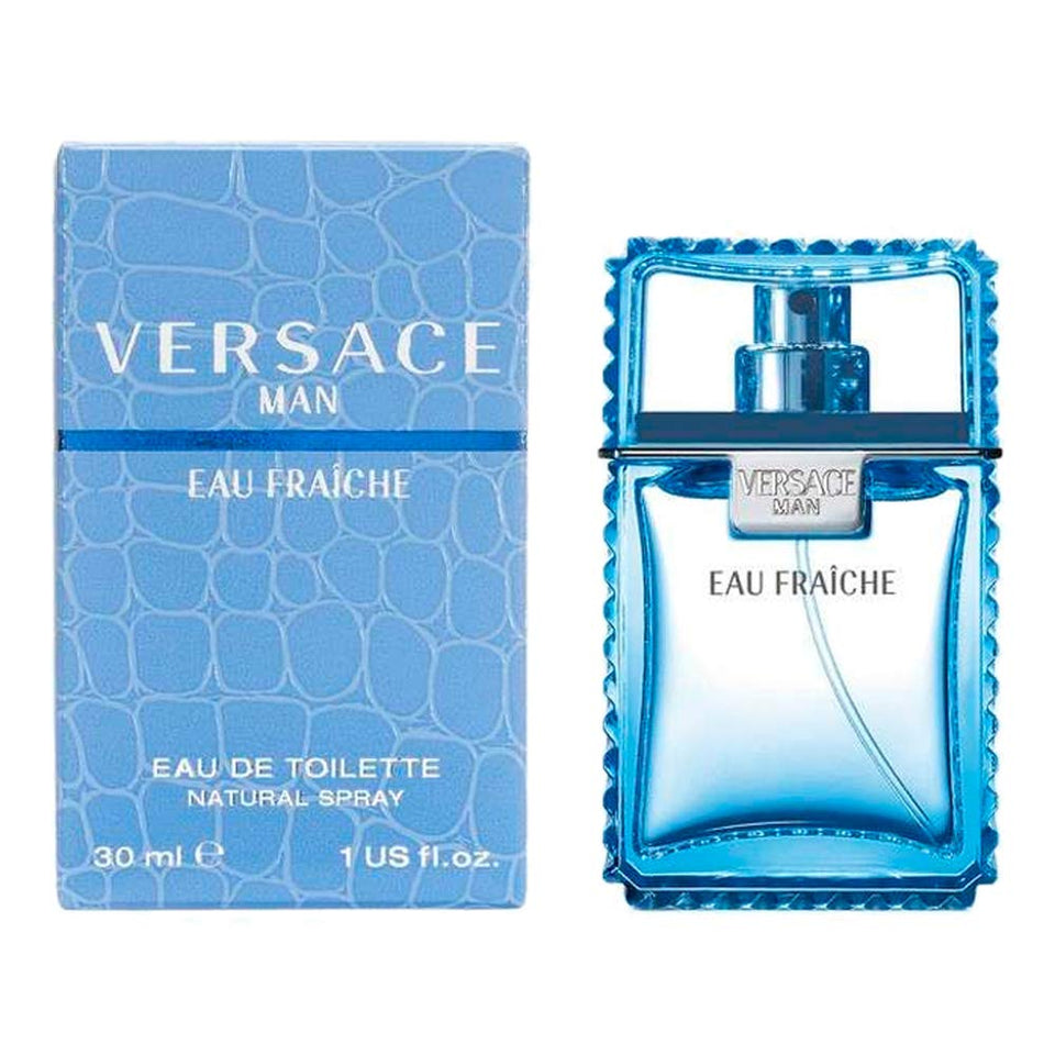 Versace Man Eau Fraiche 1oz edt bottle front view, a fresh, versatile scent for daily wear.