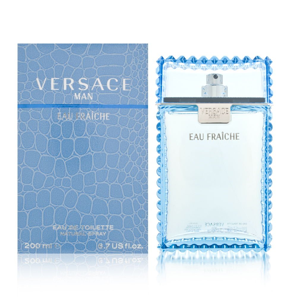 Versace Man Eau Fraiche bottle front view, ideal for evening wear inspiration.