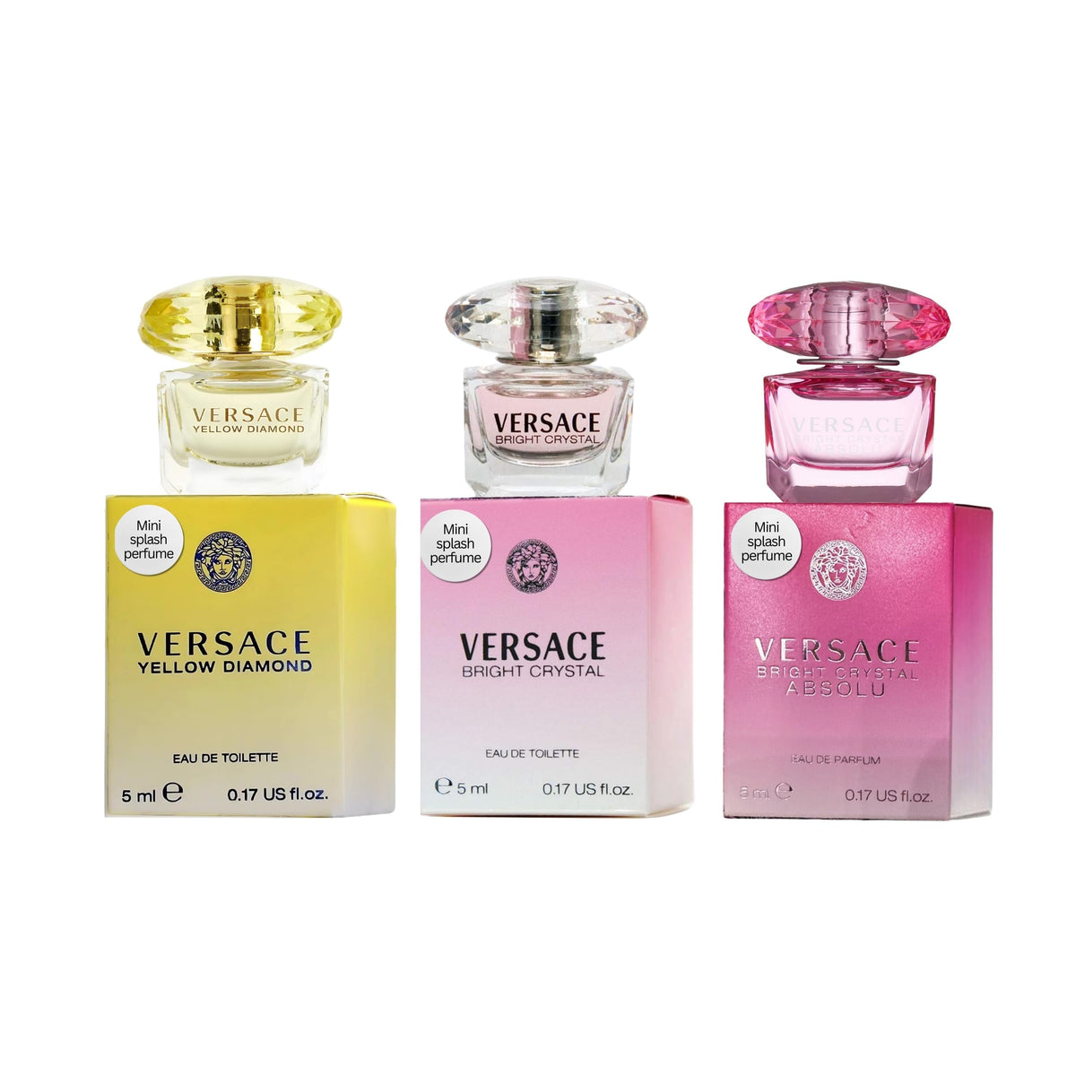 Versace miniatures gift set box front, ideal for gifting and travel.