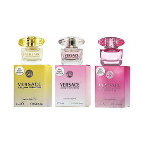 Versace miniatures gift set box front, ideal for gifting and travel.