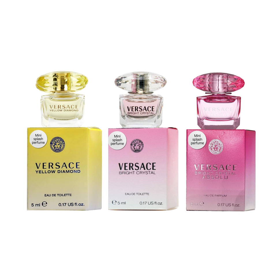 Versace miniatures gift set box front, ideal for gifting and travel.