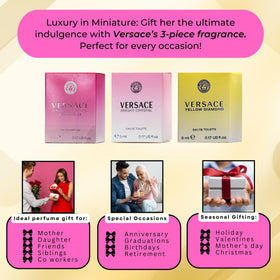Versace miniatures packaging close-up, premium details and gifting-ready presentation.