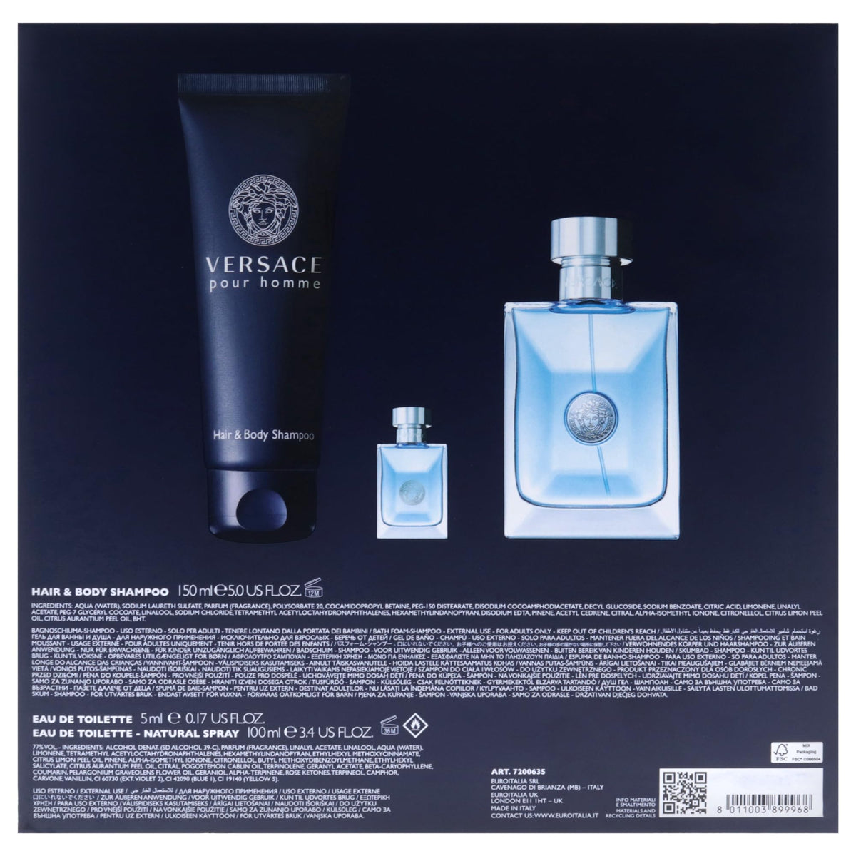 Versace Pour Homme 3-piece gift set arrangement.