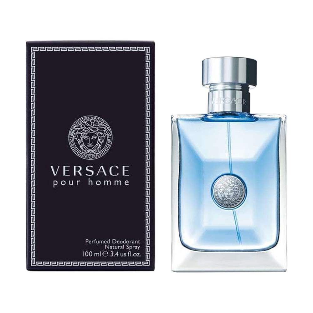 Versace Pour Homme deodorant spray bottle delivers a fresh, aromatic edge for everyday wear