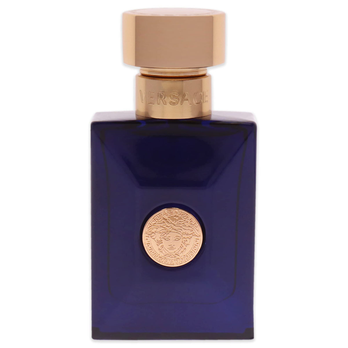 Versace Pour Homme Dylan Blue bottle, side profile, modern silhouette for a versatile wardrobe
