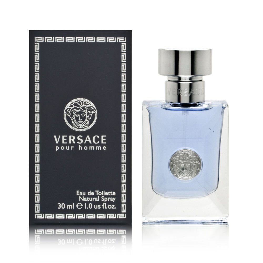 Versace Pour Homme eau de toilette bottle with fresh citrus notes for everyday wear.