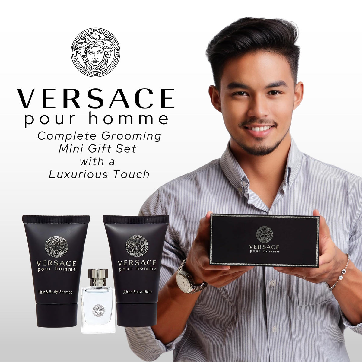 Gift set box of Versace Pour Homme opened for gifting