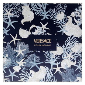 Close-up of Versace Pour Homme packaging and branding.