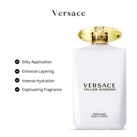 Versace Yellow Diamond body lotion texture showing rich, velvety smooth application.