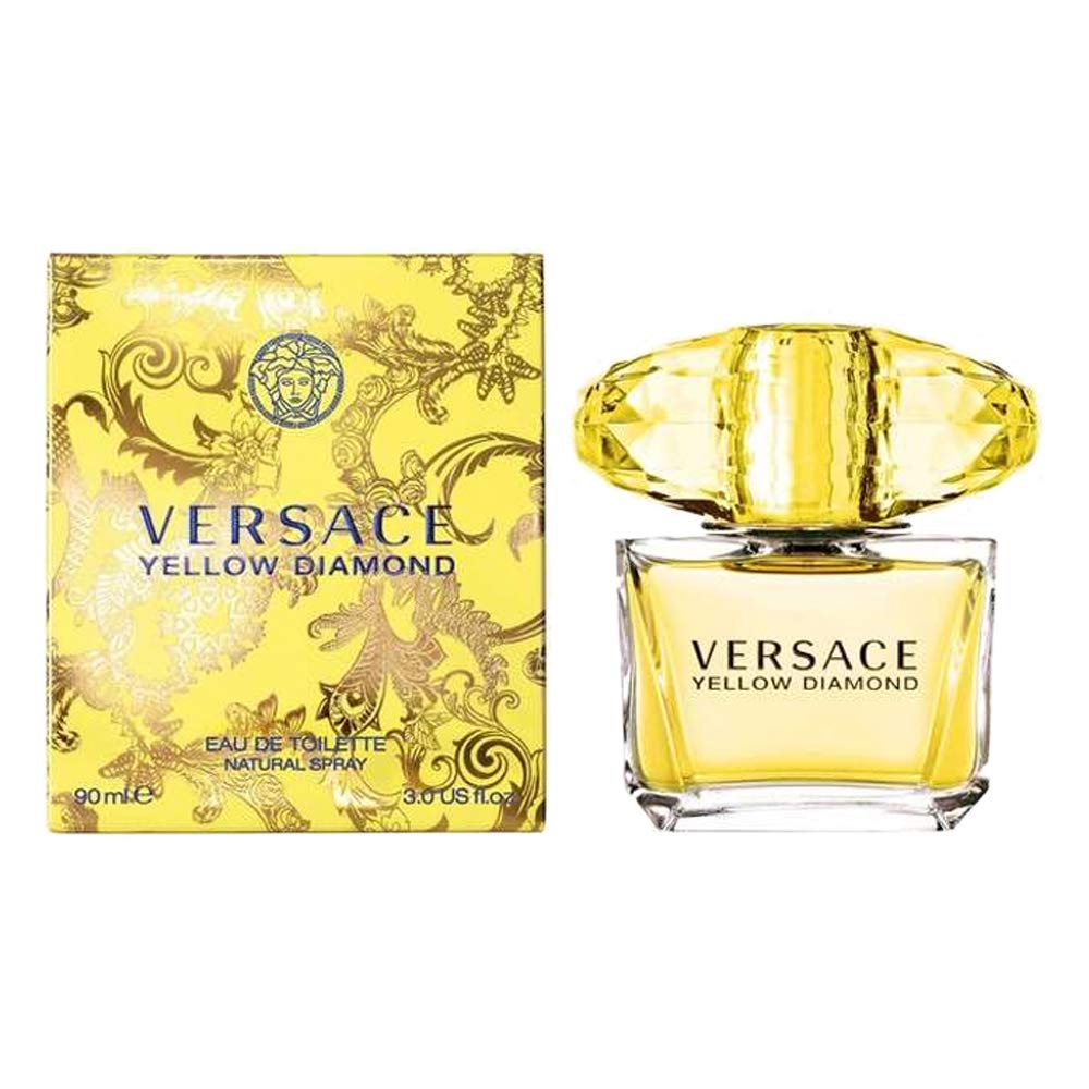 Versace Yellow Diamond EDT bottle showcasing radiant fragrance, ideal for daytime wear