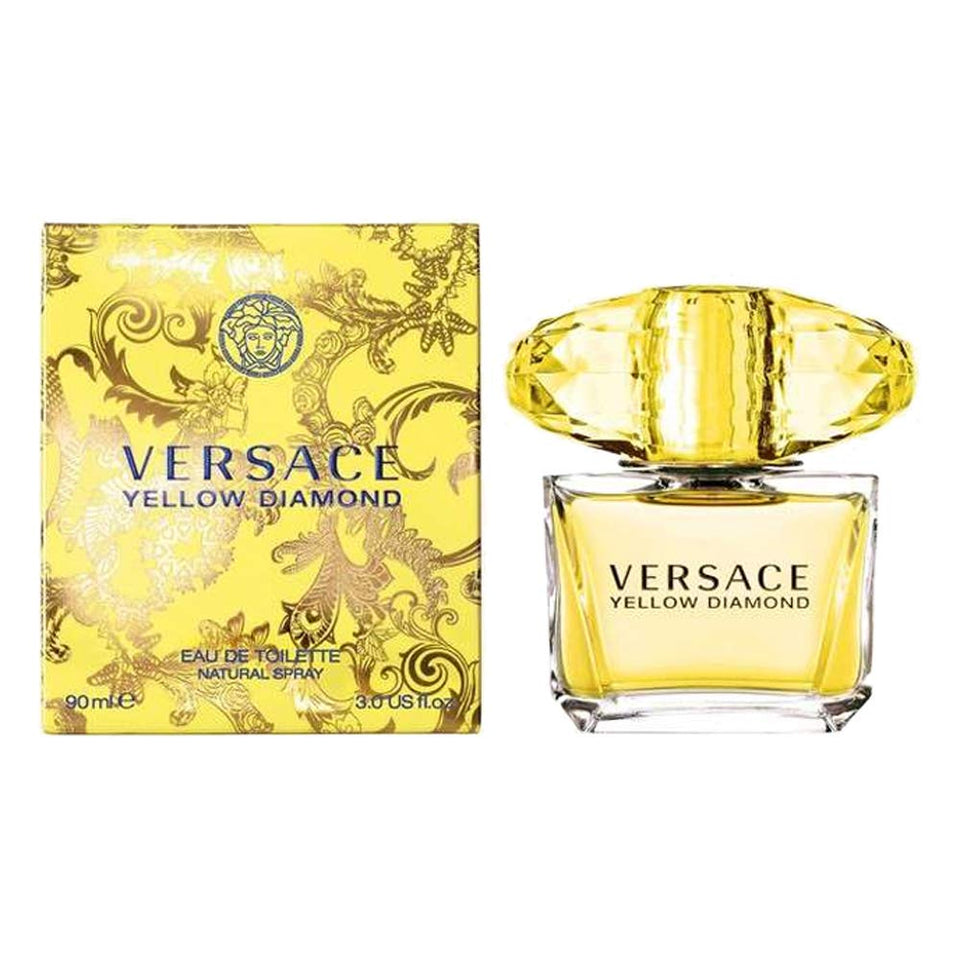 Versace Yellow Diamond EDT bottle showcasing radiant fragrance, ideal for daytime wear