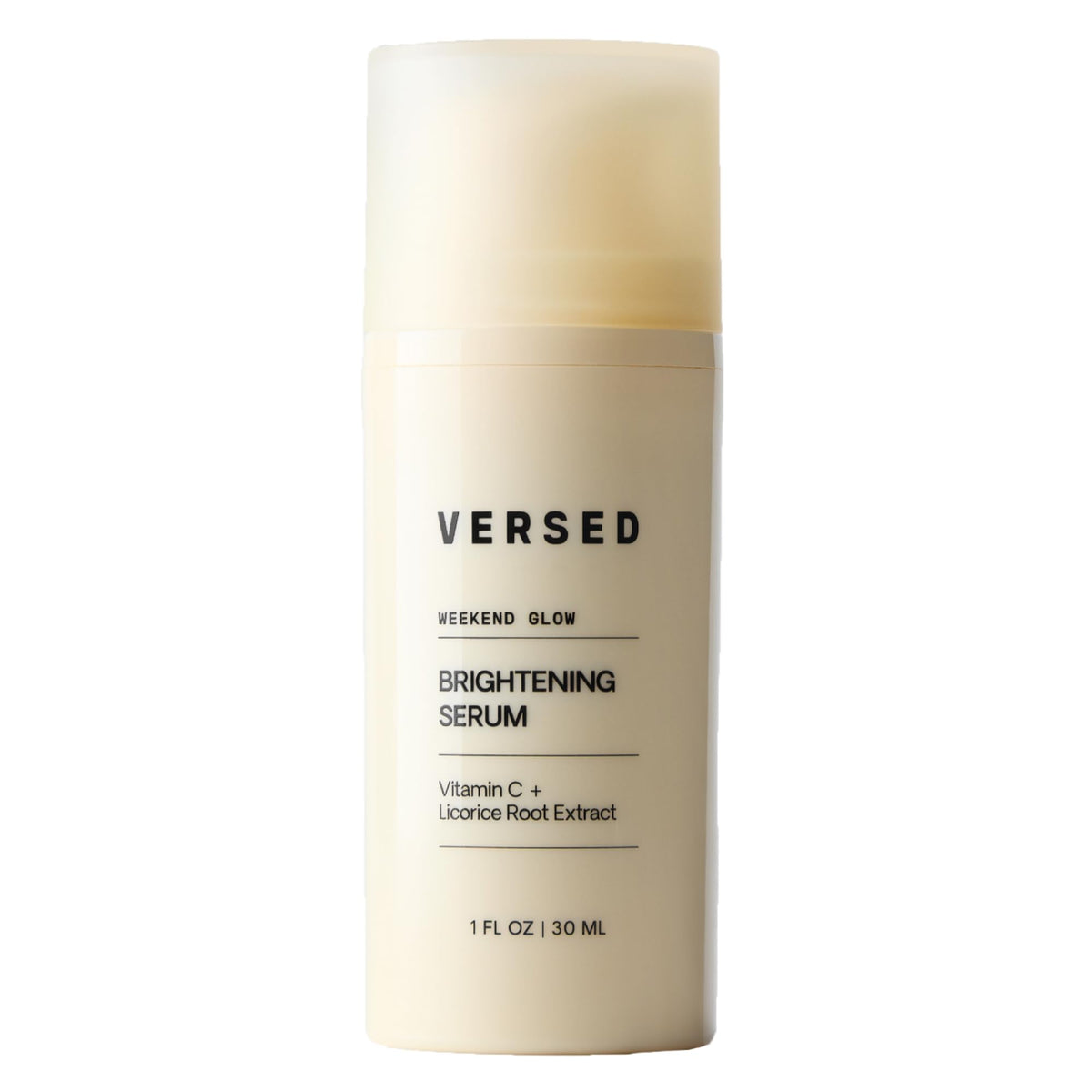 Versed Weekend Glow serum bottle closeup highlighting hydrating formula.