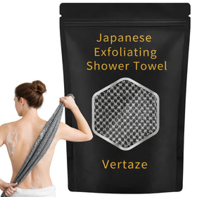 Vertaze premium Japanese exfoliating towel front view for smoother skin after shower.