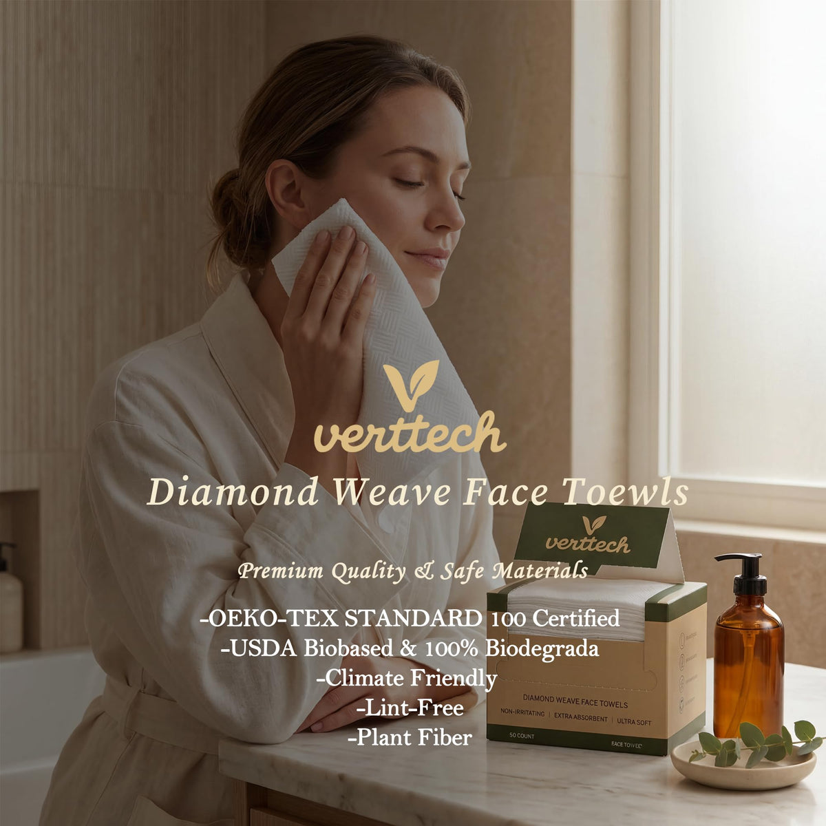 Verttech Diamond Weave towel used during travel for clean on-the-go cleansing.
