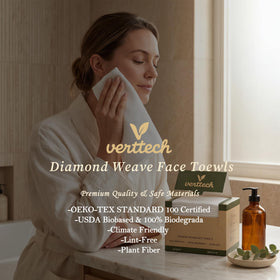 Verttech Diamond Weave towel used during travel for clean on-the-go cleansing.