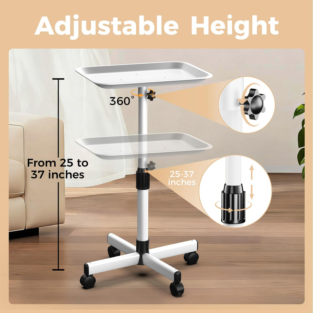 Verytop adjustable-height ring enables precise 25-36 inch work level.