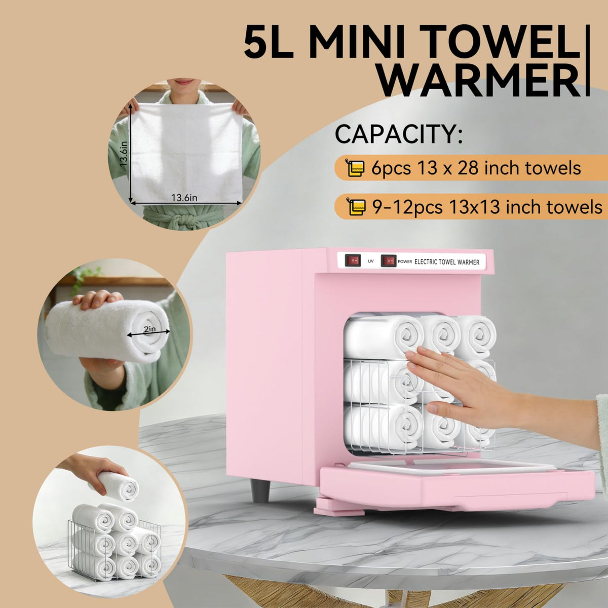 VeryTOP towel warmer delivers 360-degree heating for continuous towel warmth.