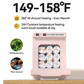 VeryTOP towel warmer heats towels to 158°F quickly for spa-like sessions.