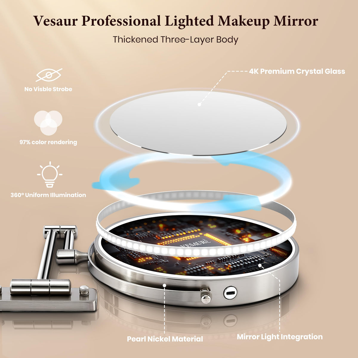 VESAUR 360-degree rotation with extended arm for flexible angles