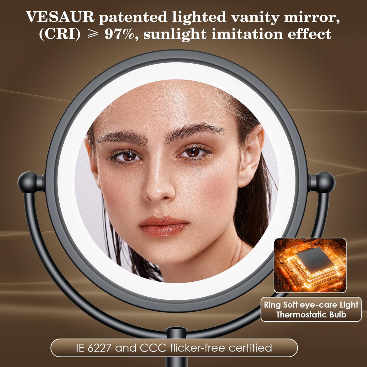 VESAUR 3-color dimmable LED lighting for versatile ambiance.