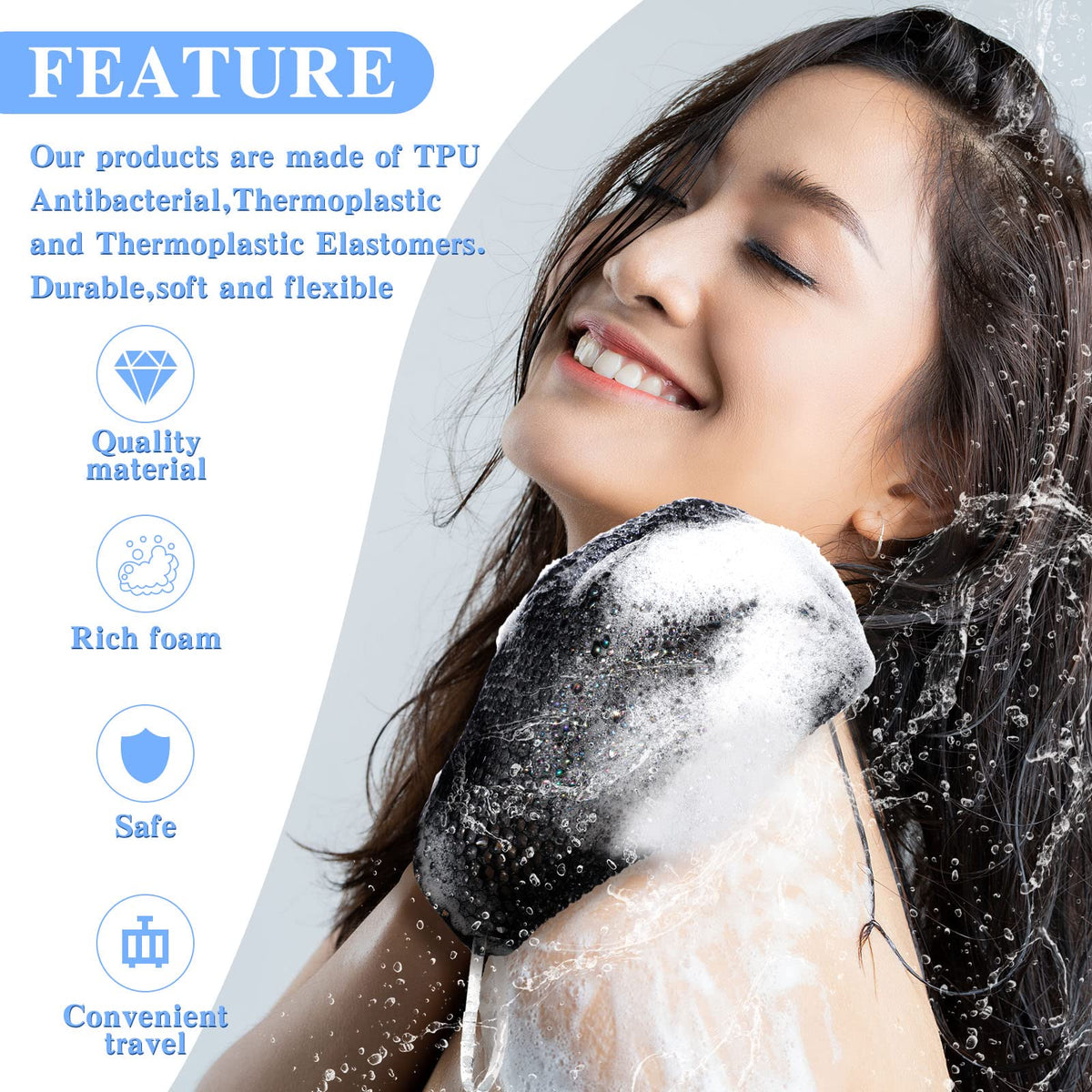 Vesici exfoliating glove with honeycomb foam delivering rich lather.