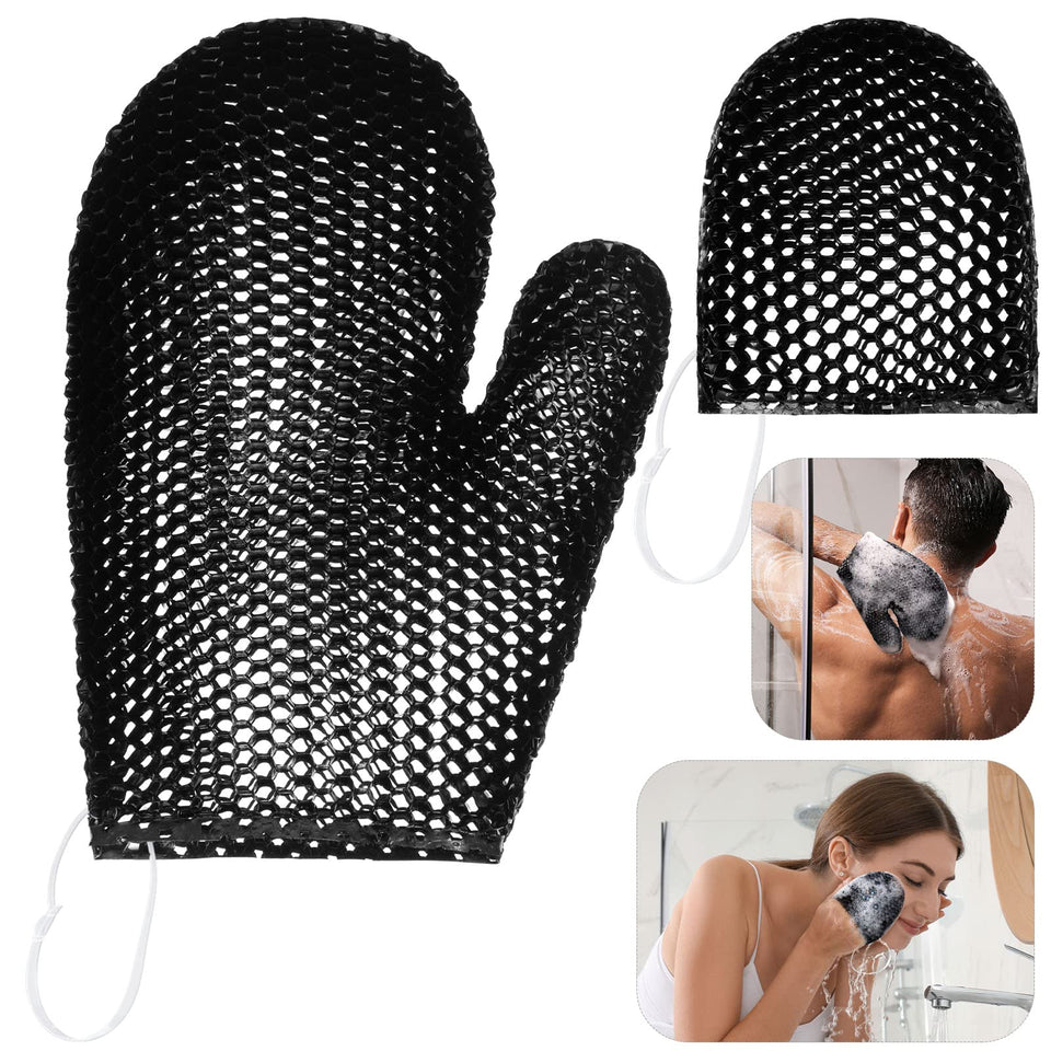Vesici honeycomb exfoliating glove set for body cleansing and foaming.