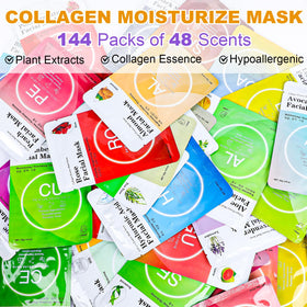 VESPRO 144-pack sheet masks for all skin types in a bulk set