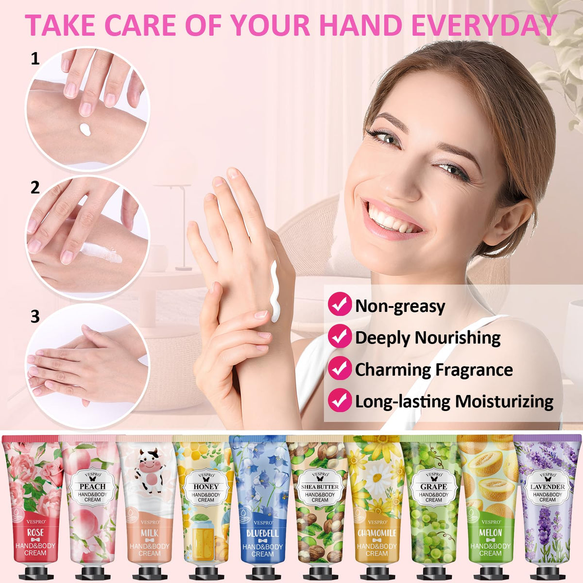 VESPRO cherry blossom hand cream for quick hydration on the go