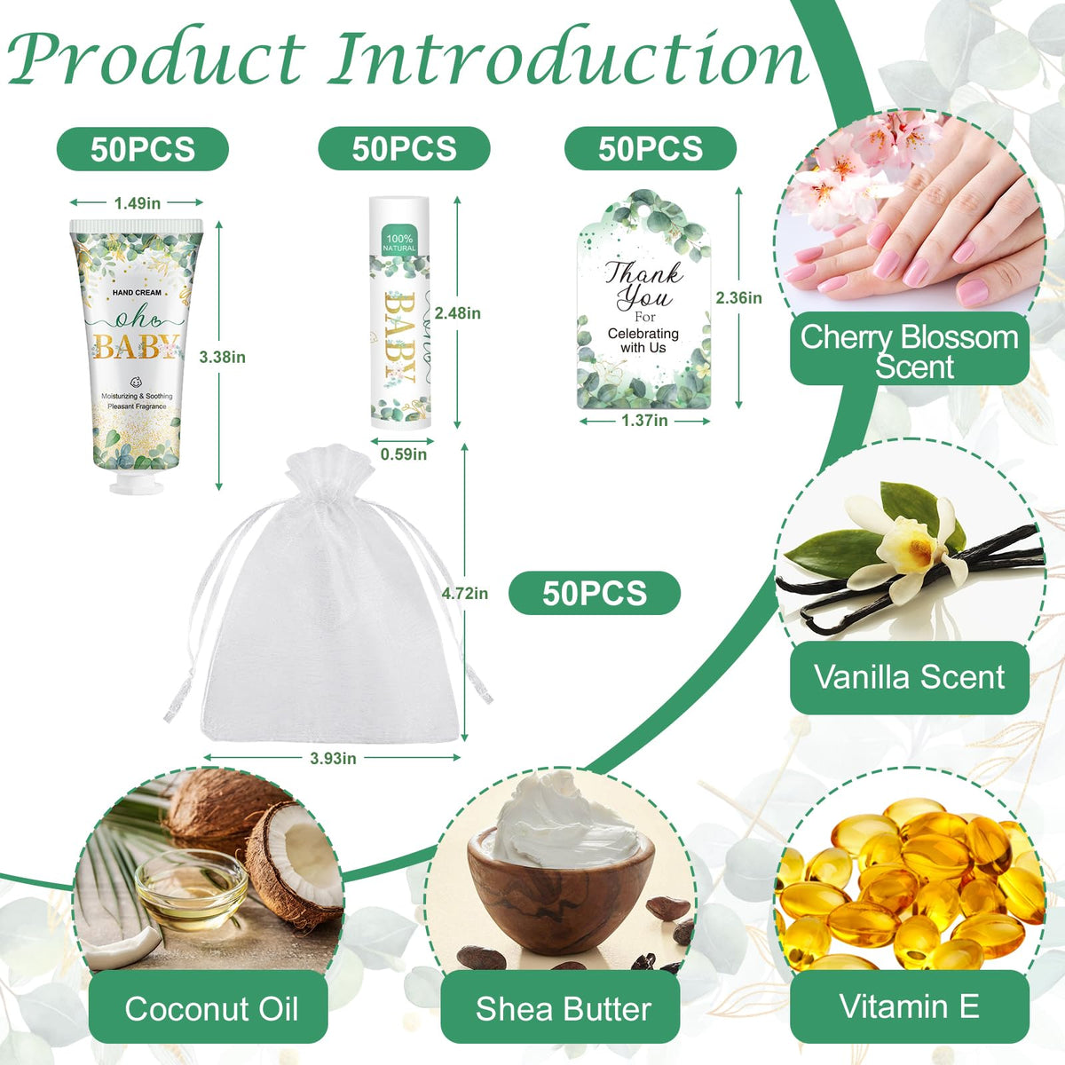 VESPRO Oh Baby gift set display, shows coordinated favors attractively.