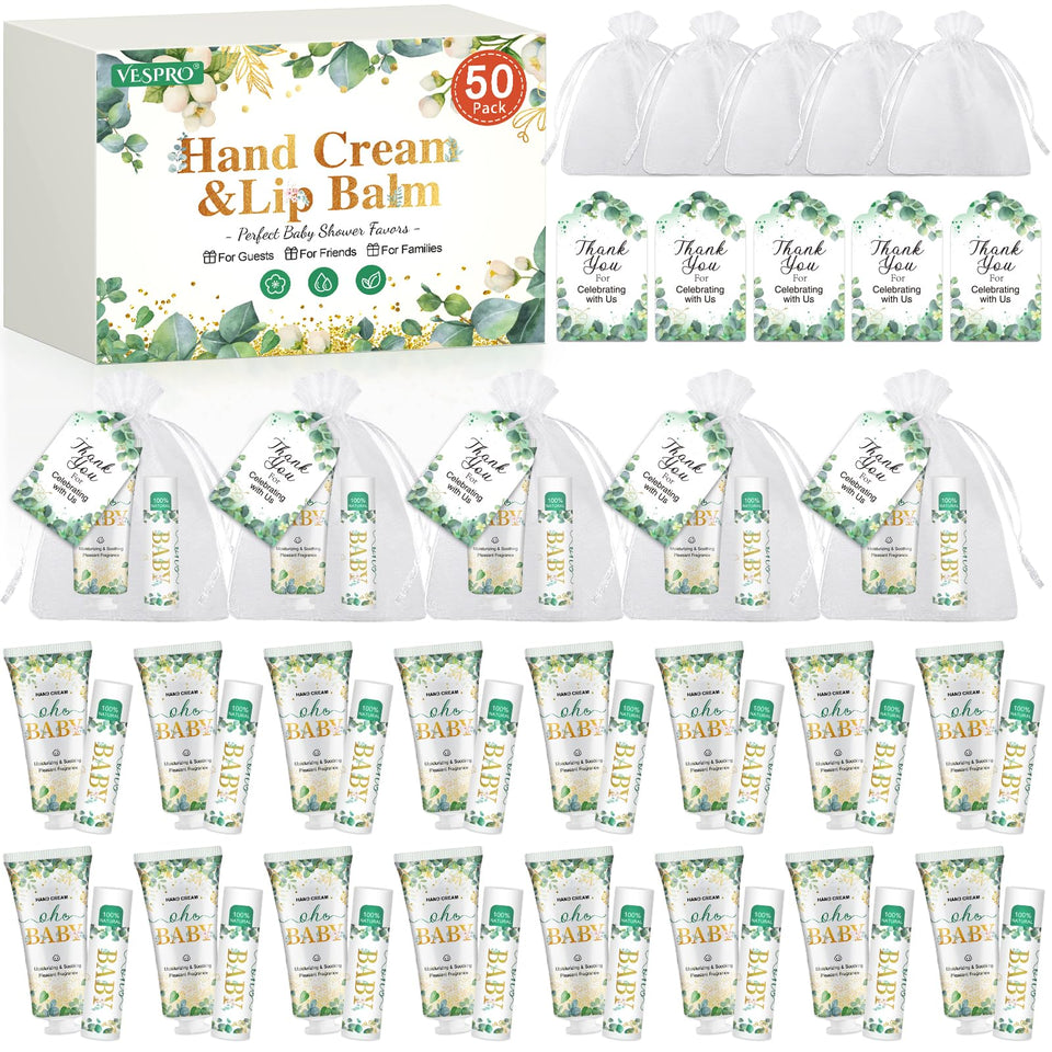 VESPRO Oh Baby hand cream 50-pack in a neat display, ideal for baby shower favors.