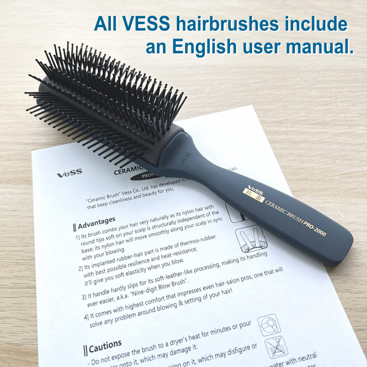 VESS Pro-2000 nylon bristles round tips glide softly over the scalp.