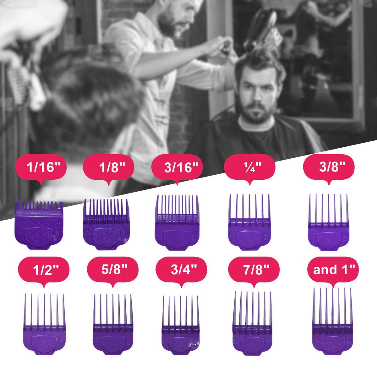 Vetmor guard set in purple, 10 sizes for flexible clipper grooming.