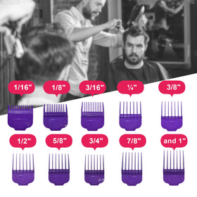 Vetmor guard set in purple, 10 sizes for flexible clipper grooming.