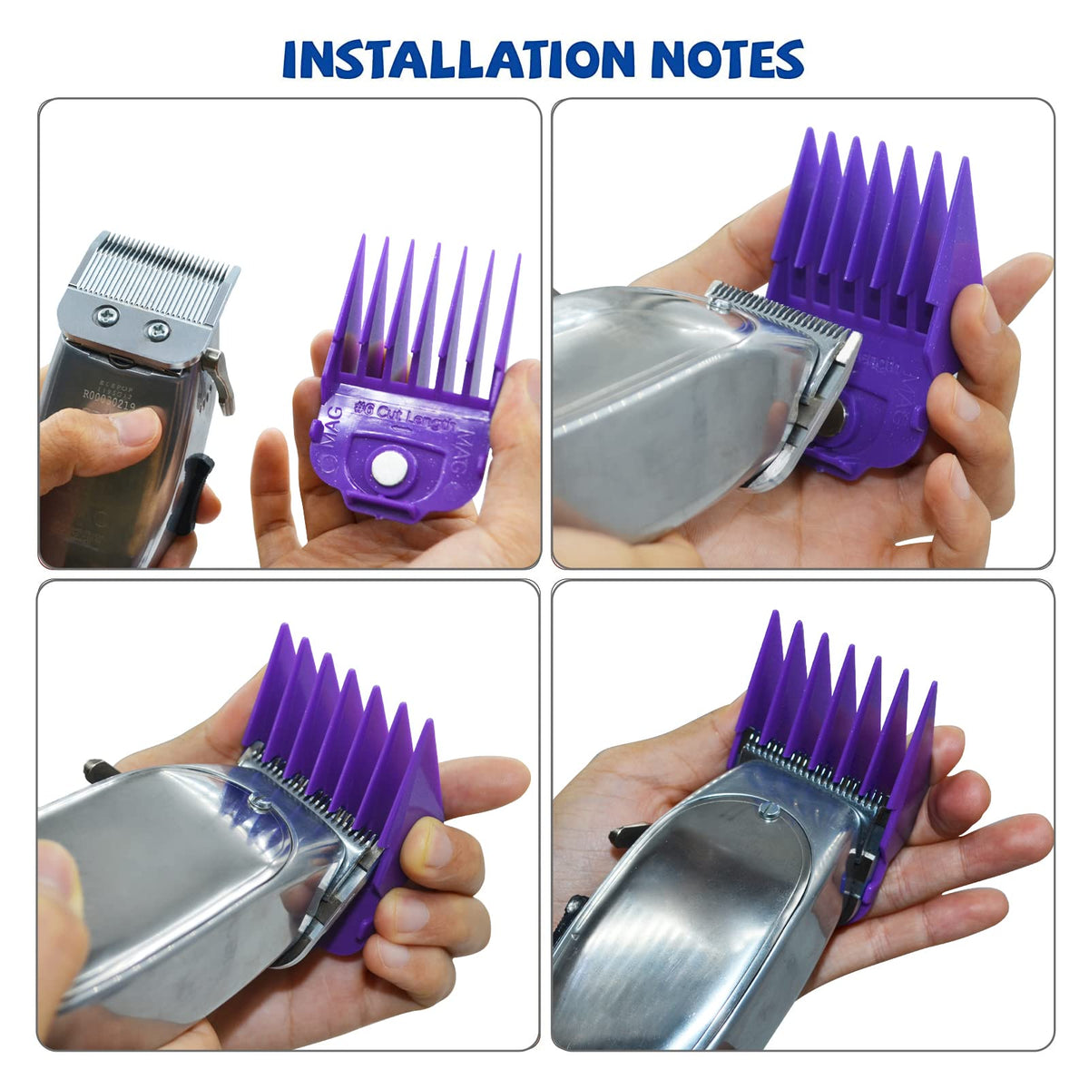 Purple 10pc Vetmor clipper guards set showing durability and ease of use.
