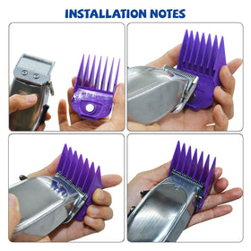 Purple 10pc Vetmor clipper guards set showing durability and ease of use.
