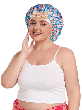 Vettres bonnet shows adjustable tie closure offering secure, mark-free fit.