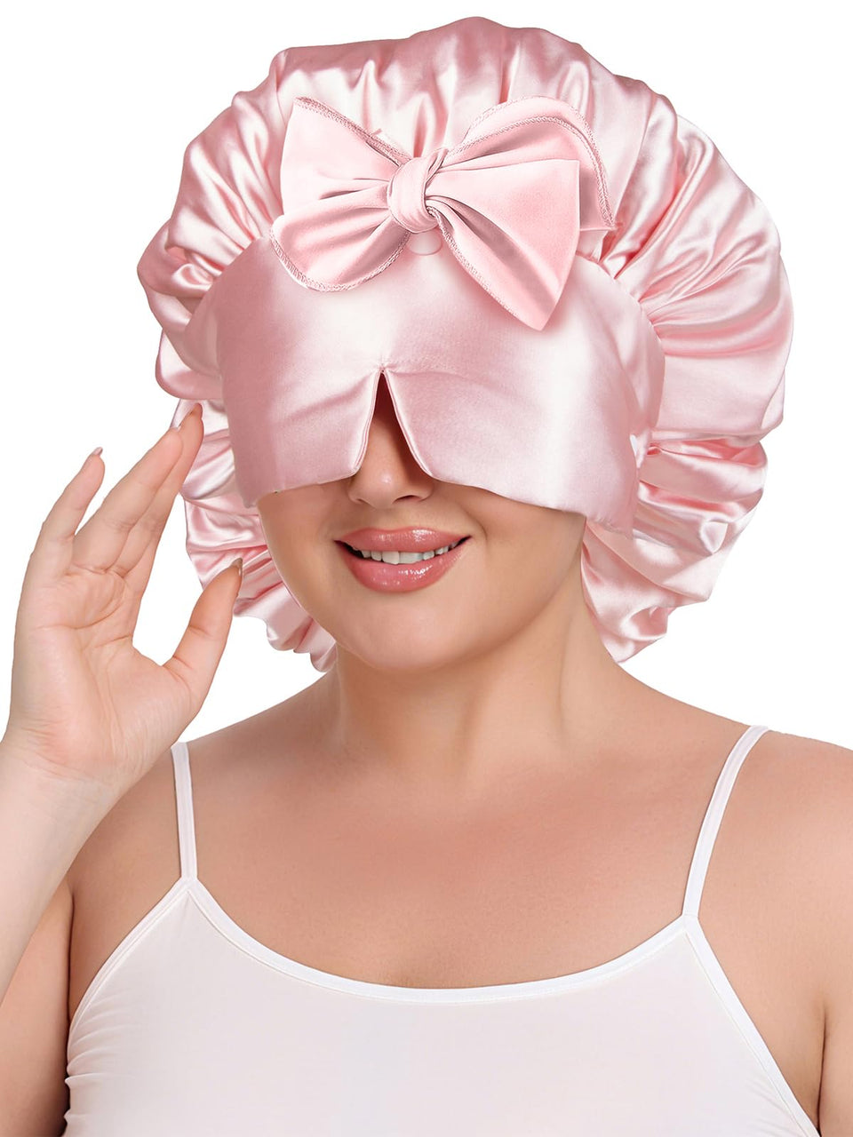 Vettres double-layer satin bonnet closeup fabric showing premium sheen and gentle hair protection.