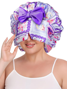 Vettres double layer satin bonnet close-up shows smooth fabric and curl protection
