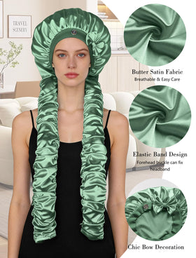 Vettres bonnet green long-hair fit keeps braids secure overnight.