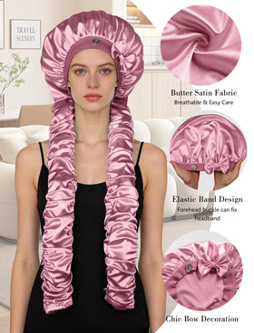 Vettres bonnet pink with braids held securely for overnight styling
