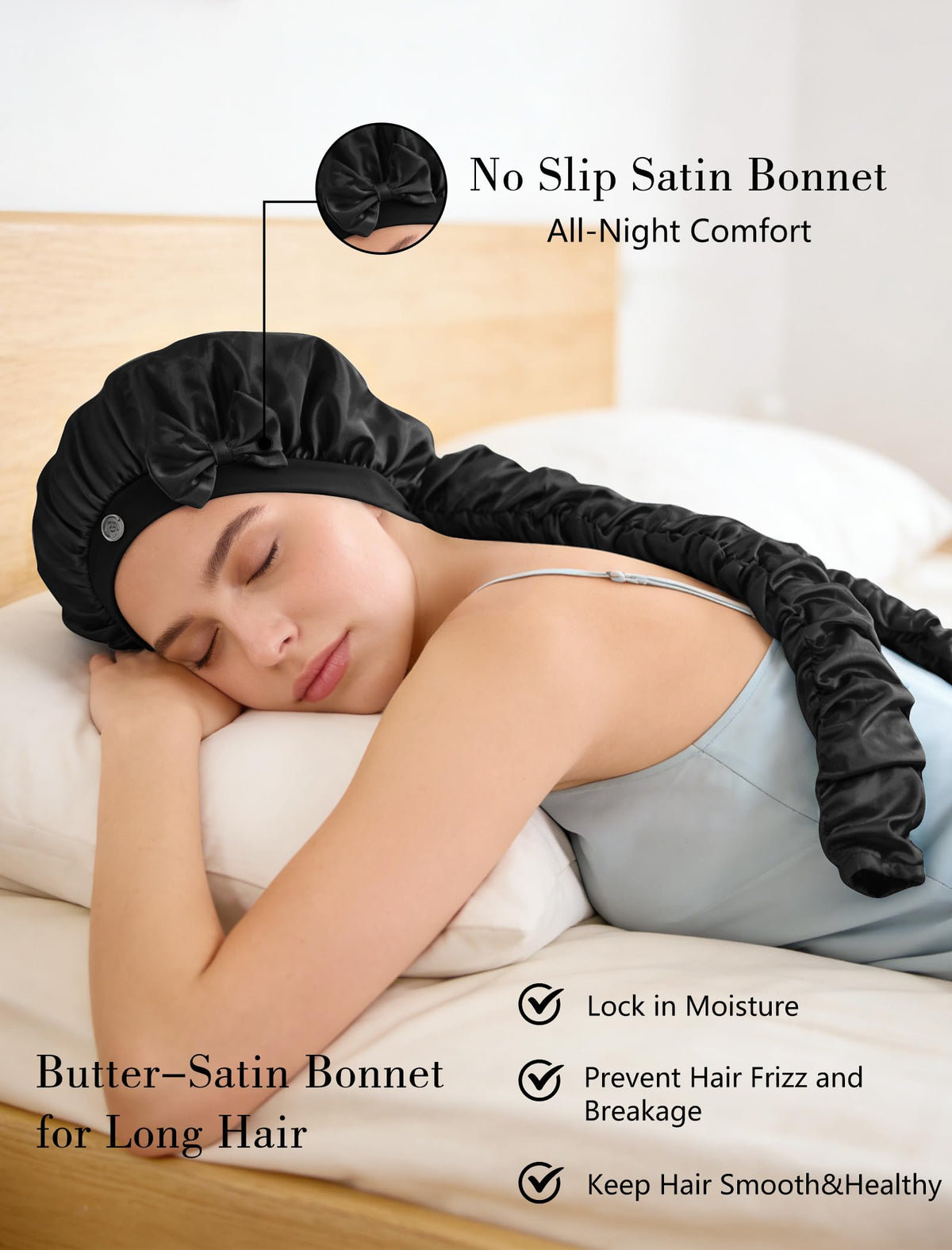 Vettres long hair braid-holding bonnet keeps braids secure while you sleep.