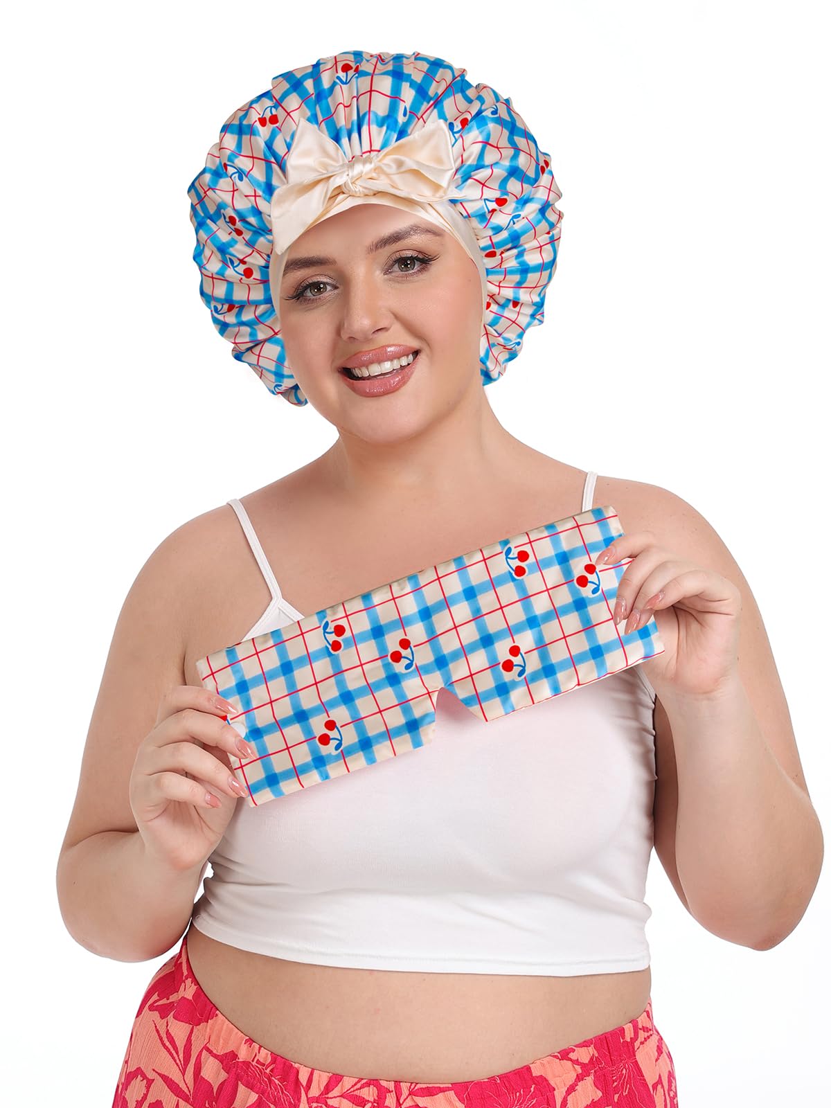 Vettres travel-friendly satin bonnet set packed for easy travel.