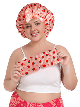 Vettres travel-friendly satin bonnet packed for hotel or flight use