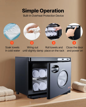 VEVOR warmer demonstrates 360-degree heating for even towel warmth.