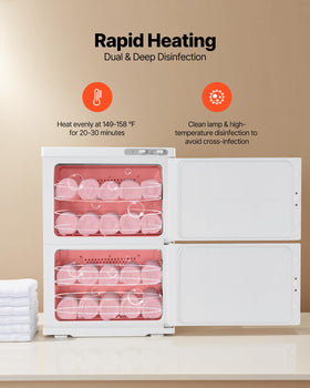 VEVOR hot towel warmer side panel highlighting compact footprint for clinics