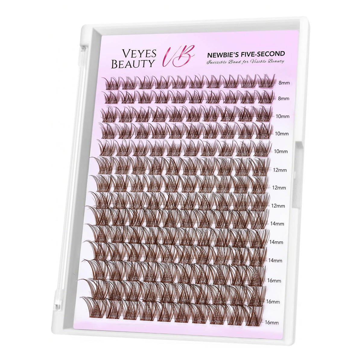 VEYESBEAUTY brown lash clusters tray for natural-looking volume.