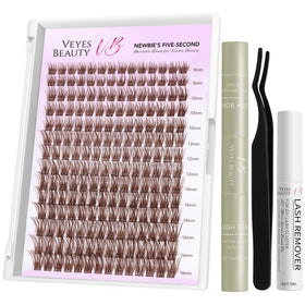 VEYESBEAUTY Dreamy Brown Lash Clusters Tray for voluminous wispy lashes.